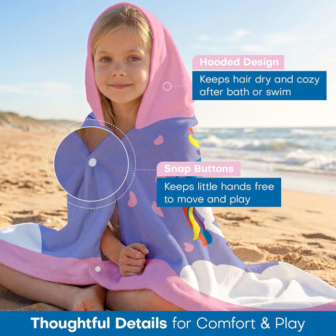 Towel Amigo 100% 50"x30" 2 Kids Hooded Beach Towel Cotton, Large Size with Snaps, Soft & Absorbent Bath Poncho