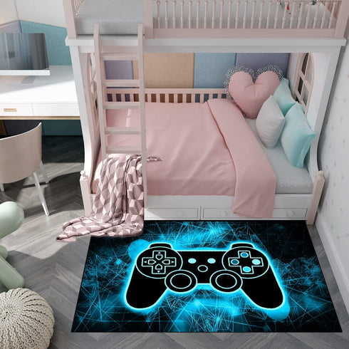 Gaming Video Game Area Rugs for Boys and Teens, Modern Cool Tech Style Gamepad Pattern Carpet for Home Decor