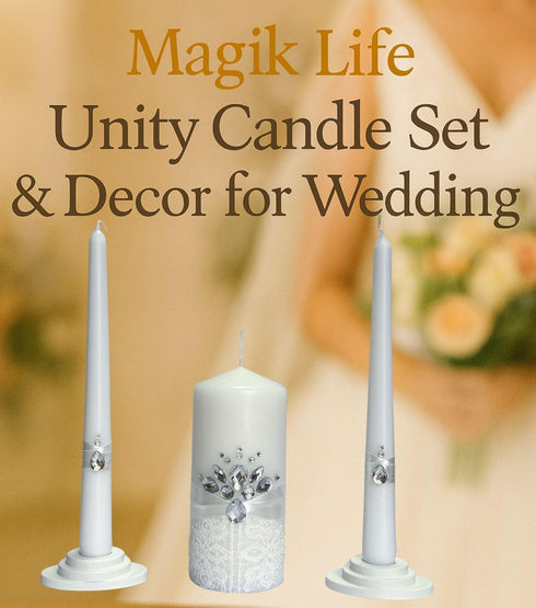 Unity Candle Set for Wedding Ceremony & Reception – 6” Pillar & Two 10” Taper Candles – Handmade in USA, White