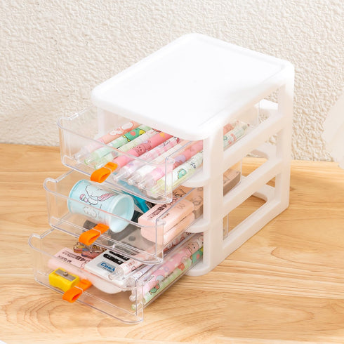 Gagee 3 Drawer Mini Desktop Unit,Plastic dressers with drawers for Arts and Crafts, Small Tools, Sewing Accessories, Stationary, and Hardware,Clear/White Frame by Gagee