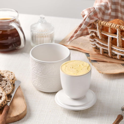 Countertop, Butter Crock, Ceramic Butter Keeper & Dish with Lid - Keeps Butter Soft and Spreadable Fresh for Christmas
