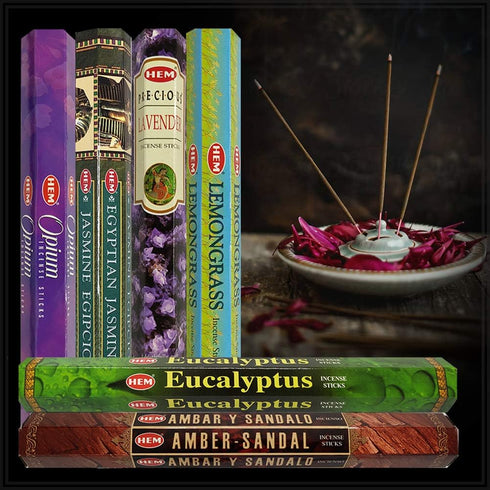 Hem Incense Sticks Variety Pack #28 with 6 Outstanding Fragrances and Incense Stick Holder Bundle
