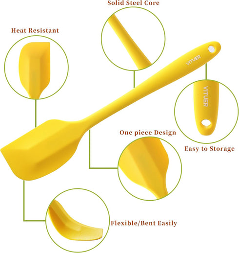 5PCS Silicone Rubber Spatula Set, VITUER BPA-Free Heat Resistant Spatulas for Cooking & Baking, Dishwasher Safe