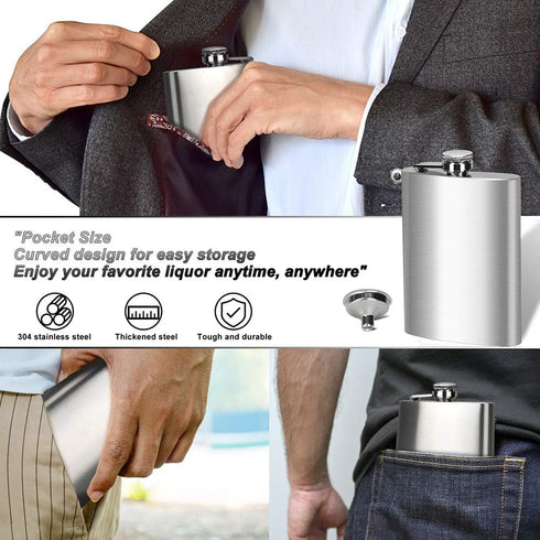 8 Oz Leakproof Stainless Steel Flask for Men, Ideal for Camping and Gifting, Includes Funnel