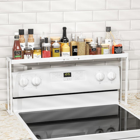 27 33 Inch 4 Countertop, Stove Top Shelf for Curved Stove, Expand to Spice Rack, Level Adjustable Height Spice Shelf