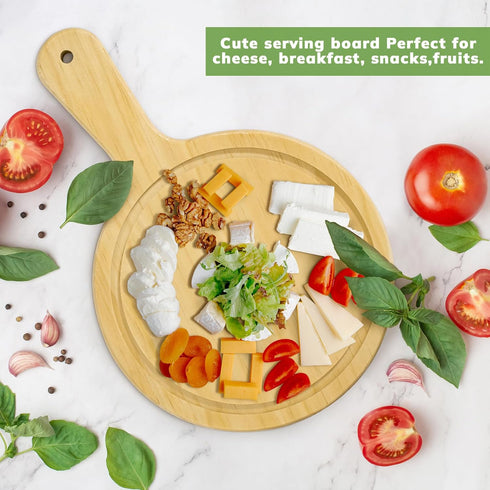 7" Mini Pine Wood Cutting Board with Handle, Small Serving board Wooden Round Pizza Peel Paddle for Homemade Baking Pizza Bread Cake Fruit Vegetables. by LorisArm