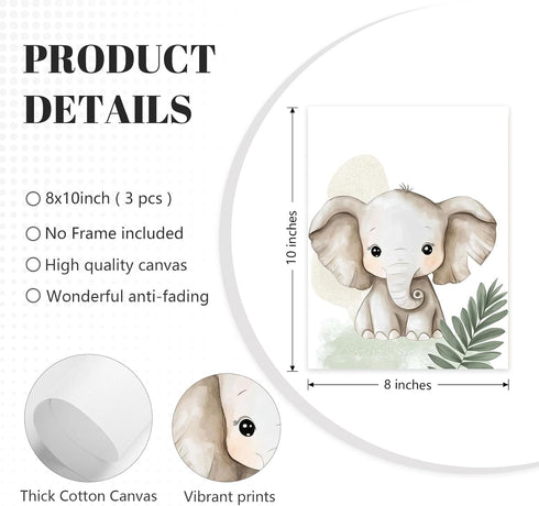 Lhoiplme 8x10x3 Inch Nursery Animal Wall Art Decor Baby Boy Kids Room Pictures Safari Jungle Nursery Canvas Wall Decor