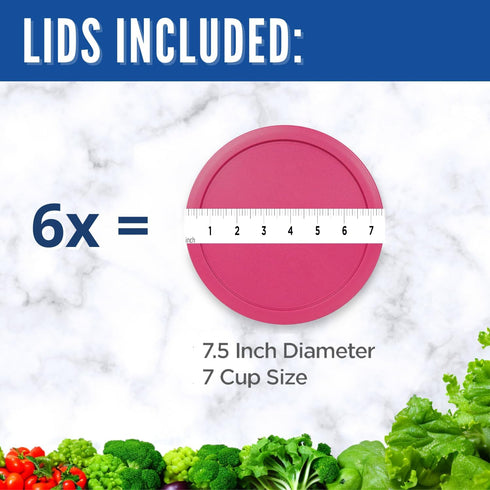 Replacement Lid for Pyrex 7.5" (7 Cup) Storage Plastic Cover Bowl 7402-PC Fuchsia (6-Pack)