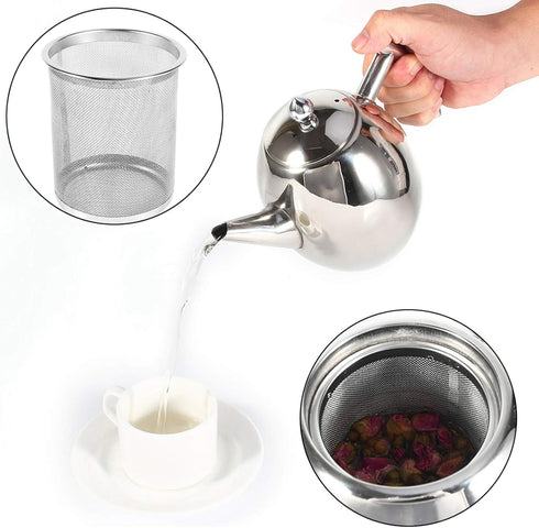 Stainless Steel Teapot with Filter, Easy Pour Coffee Pot Kettle for Home and Office, 1000ml Capacity