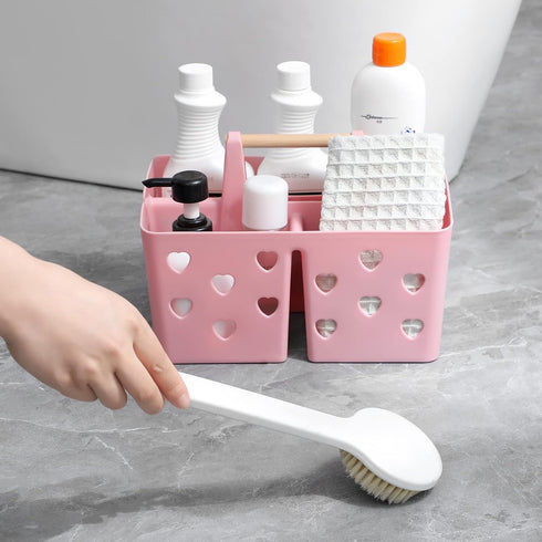 Anyoifax Portable Shower Caddy, Plastic Basket with Wood Handle, Divided Storage Organizer for Bathroom, Dorm, Kitchen