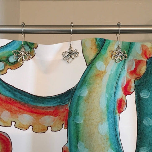 Set of 12 Octopus Shower Curtain Hooks, Decorative Stainless Steel Rustproof Brushed Nickel Rings for Bathroom