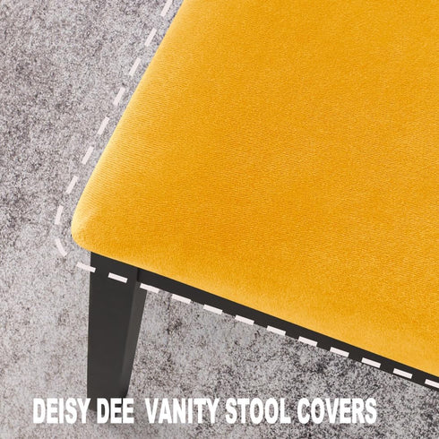 Pack 4 Deisy Dee Velvet Rectangle Vanity Stool Covers, Small Footstool Ottoman Covers of (Golden)