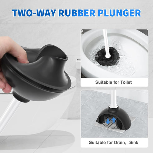 Toilet Plunger and Brush Set - Heavy Duty Silicone Bowl Brush and Plunger Combo with Ventilated Holder, White