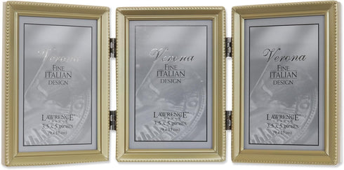 Lawrence Frames Bead Border Design, Satin Gold, 3.5x5 Triple