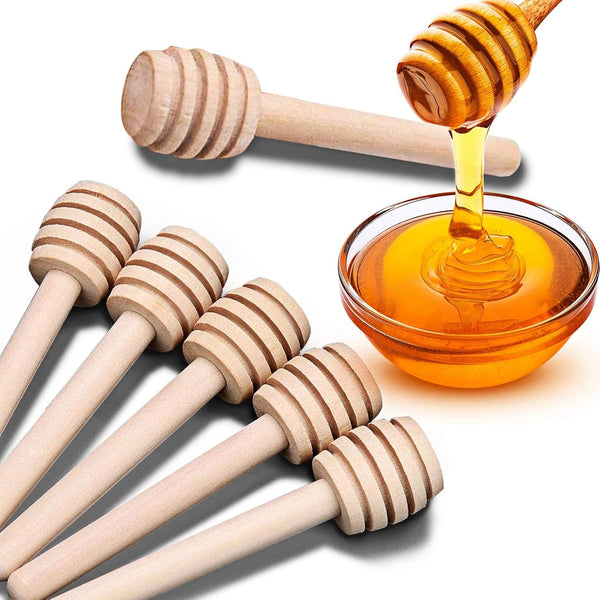 24 Pack Mini Wooden Honey Dipper Sticks - 3 inch Individually Wrapped Server for Honey Jar Dispense