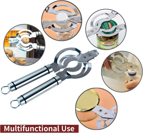 Multifunctional Jar Opener, Stainless Steel Lid Opener for Weak Hands, Beer Bottle Opener for Seniors and Children
