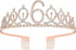 BRT Bearingshui 6th Birthday Sash and Tiara Set for Girls, Rose Gold Birthday Sash, Tiara & Cake Topper