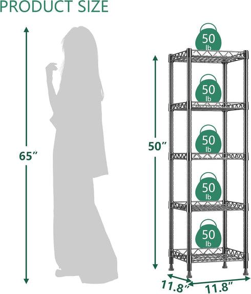 5 11.8 11.8 50 (5-Tier, GIOTORENT Tier Standing Shelving Metal Units, Adjustable Height Wire Shelf Display Rack