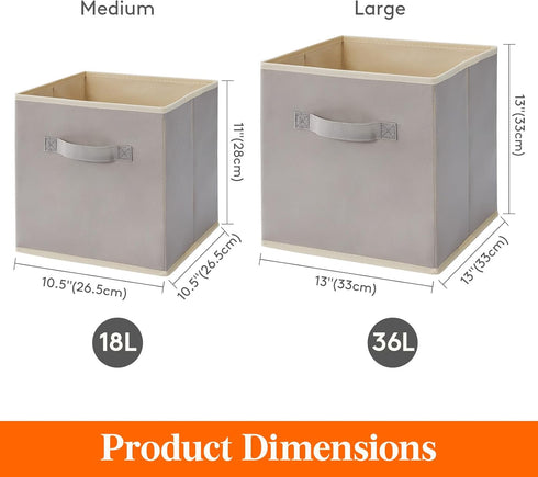 Lifewit 12 Packs Storage Cubes, 11 Inch Foldable Decorative Fabric Bins for Organizing Home with Handles, Light Gray
