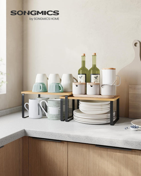 Set 2 Counter UKCS02NB SONGMICS Cabinet Organizer Shelf, of Kitchen Shelves, Kitchen Storage, Spice Rack, Stackable