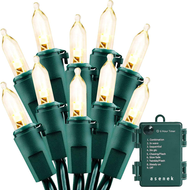 Christmas Lights - Battery Operated 50 LED String Lights with Auto-Timer and 8 Lighting Modes for Home Decoration, Warm