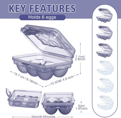 6 6 Pieces Grid Egg Carton Camping Plastic Portable Egg Box Container for Refrigerator Storage Crisper Holder Carriage