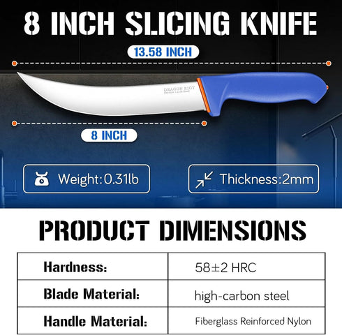 8 Inch, DRAGON RIOT Premium Butcher Breaking Knife Curved Caving and Slicing Knife in High Carbon Stainless Steel,Razor