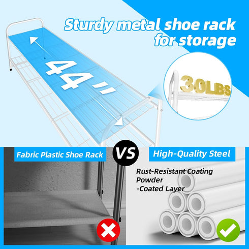 Closet, 2 44 Inch Shoe Rack for Tier Extra Long Shoe Storage Organizer for Shelves, Heavy Duty Metal, Easy Assembly