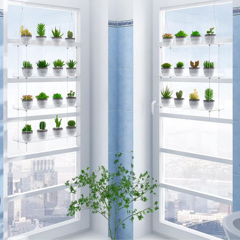 OtNiap 3-Tier 16In, Clear Hanging Window Plant Shelves Height Adjustable Acrylic , Indoor Windows Wall Hanging Plant