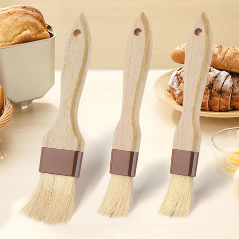 3 Pcs Natural Bristle Pastry Brush Set - Cooking, Food, Butter, and BBQ Brushes for Sauce and Baking