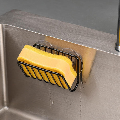 Toplife Sponge Holder for Kitchen Sink - Black Rust-Proof Suction Cup Sponge Caddy