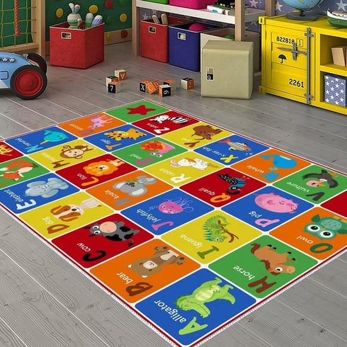 SXYLPP Classroom(47x71in) ABC Alphabet Animal Rug, Educational Letter Learning Game Playmat for Kids, Crawl Floor Mat