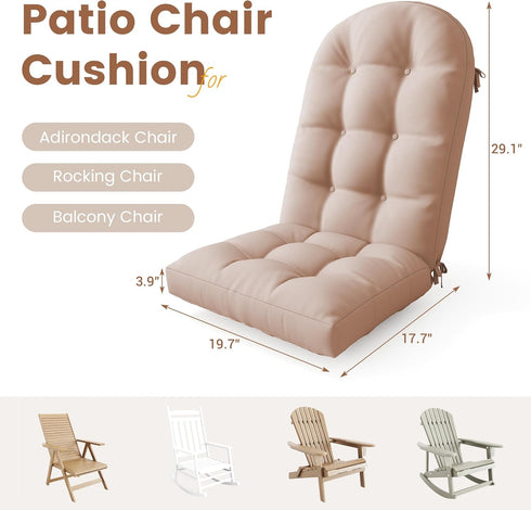 Beige,1 UDPATIO Adirondack Chair Cushion with Ties - Fade-Resistant Waterproof Outdoor Recliner High Back Seat Pads