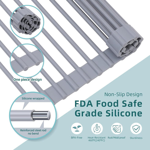 Ohuhu Roll Up Dish Drying Rack, Over The Sink, 16.5" W x 13" L, Portable Foldable Dish Drainer