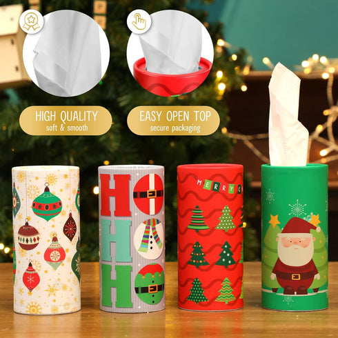 8 Pcs Christmas Car Tissue Holder with Facial Tissue Bulk Xmas Cylinder Tissues Boxes Travel Tissue Tubes for Car Tube