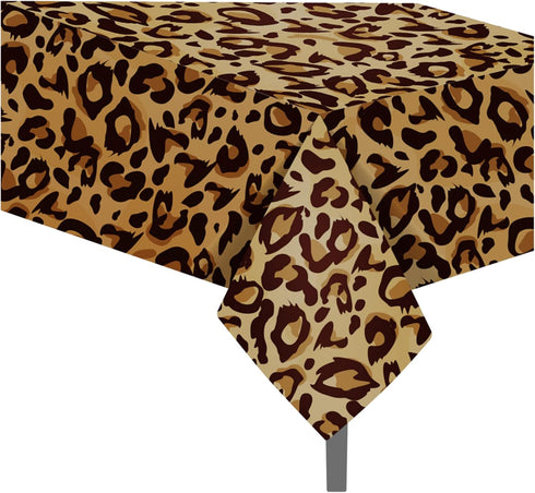 Rectangular Polyethylene (PE) Tablecloth, 54 x 87 Inch, Leopard Print, 2 Pack
