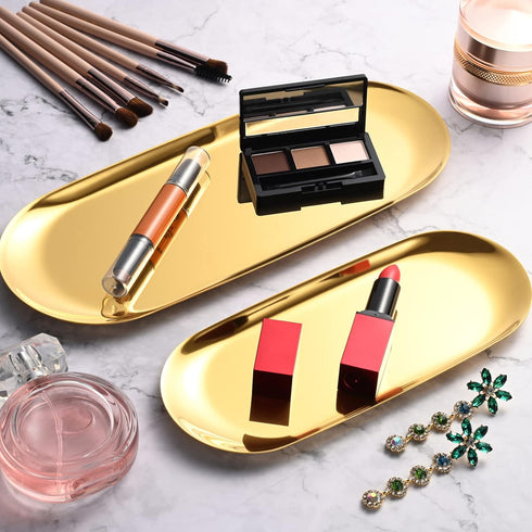 luvtree (L11.8 4.8 Golden Oval Stainless Steel Tray in x W in) Mini Coffee Table Tray for Jewelry, Cosmetic & Candle |