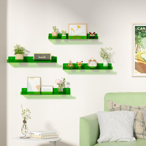 15" 4 Pack upsimples Acrylic Shelves for Wall Decor, Display Shelf Perfume Organizer for Bathroom, Bedroom, Living