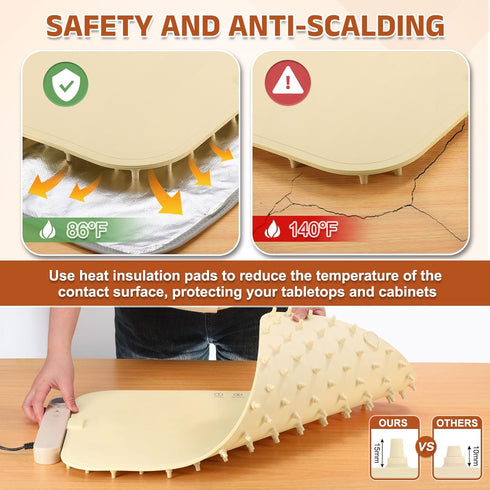6 Setting 6 Upgrade Food Warming Mat - Electric Warming Tray with Temperature and Hours Timer,Full Surface Graphene