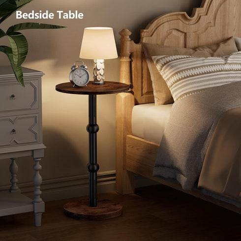 Drink Table, Small Round Side Table for Small Spaces, Modern Accent Round End Tables with Metal Leg, Thickened Wood