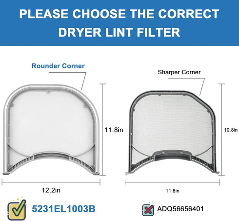AMI PARTS 5231EL1003B Dryer Lint Filter, Compatible with LG Dryer Vent Lint Screen Replace DLE2516W