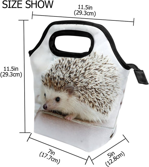 senya Lunch Bag, Hedgehog Printed Neoprene Tote, Reusable Insulated Waterproof Gourmet Lunchbox for Men, Women, Kids