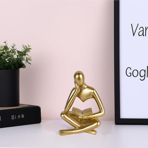 suruim Gold Reading Women Statue, Thinker Sculptures, Abstract Art Figurine, Gold Shelf Decor, Gold Desk Decor