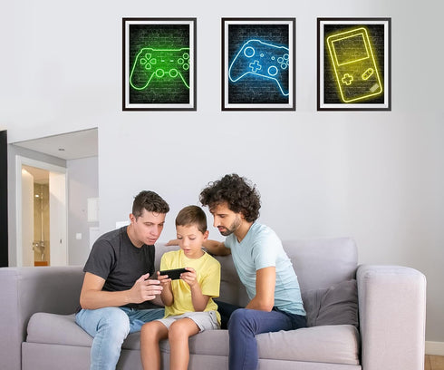 Neon Gaming Posters for Boys Room Decor, Gamer Wall Art Set of 6 (8”X 10”) for Bedroom, Game Room