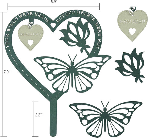 Memorial Decorative Plaque, Heart-Shape Butterfly, Sympathy Gift for Loss of Mother or Father, Metal, 7.9 x 5.9 inches