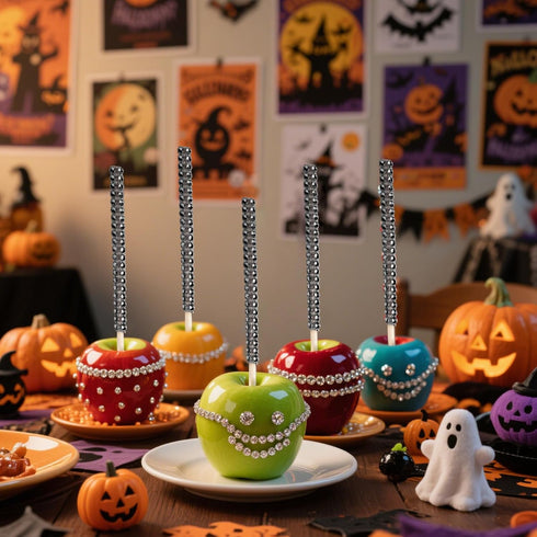24 Pack Packaging ASTARON Glitter Bling Candy Apple Sticks and Bags, Cake Pop Sticks Kit Including Caramel Apple Sticks