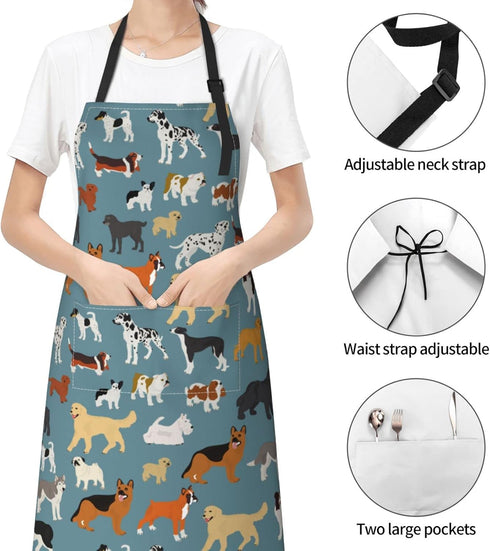 Perinsto Pet Dogs Grooming Waterproof Apron with 2 Pockets, Cute Animal Chef Bibs for Cooking, Baking