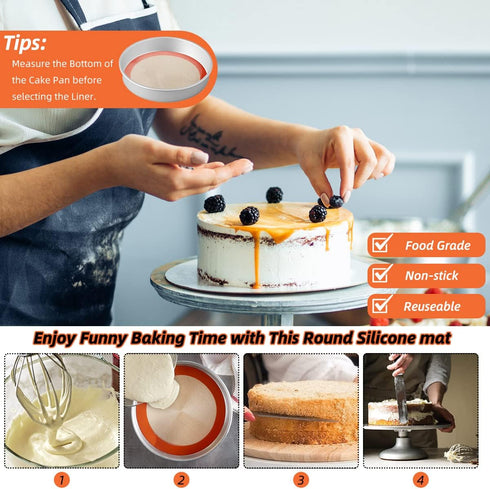Round Silicone Baking Mats for 10 Inch Cake Pan - Non-Stick Reusable Dough Mat for Cake, Tortilla, Pizza
