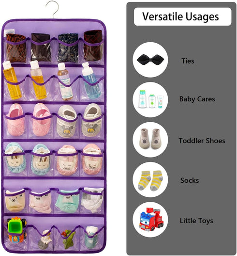 Closet Dual-sided Hanging Baby Shoes Organizer Toddler Shoe Storage Holder for Kids Bow Socks Underwear (PURPLE)