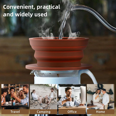 Set of 2 Paperless Collapsible Travel Pour Over Coffee Dripper Kit, Silicone Maker with Stainless Steel Filter